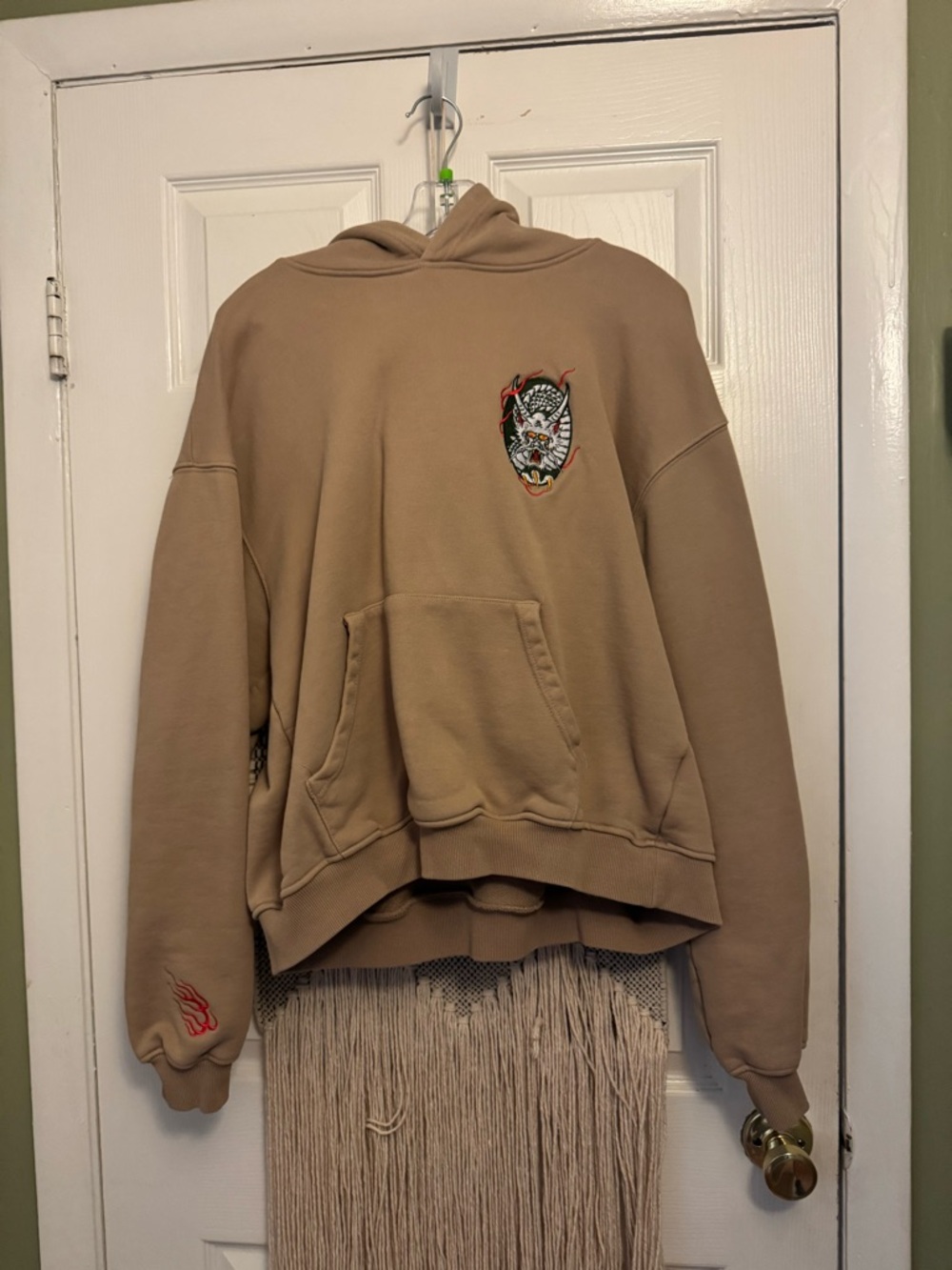 Beige Hoodie with Dragon Detail